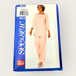 Vintage 2000s Butterick Sewing Pattern 6914 Misses Top Pants Size 12-16
